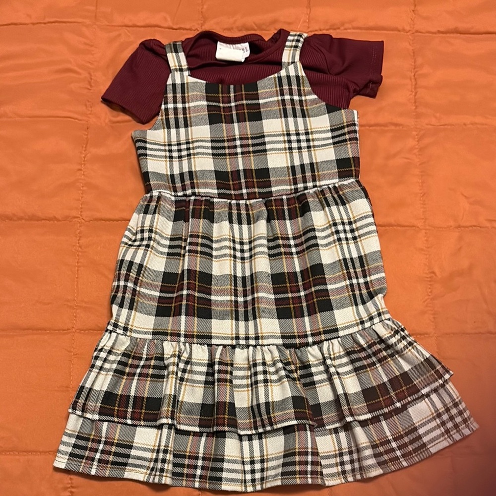 Stylish Kids Plaid Dress with Maroon Top